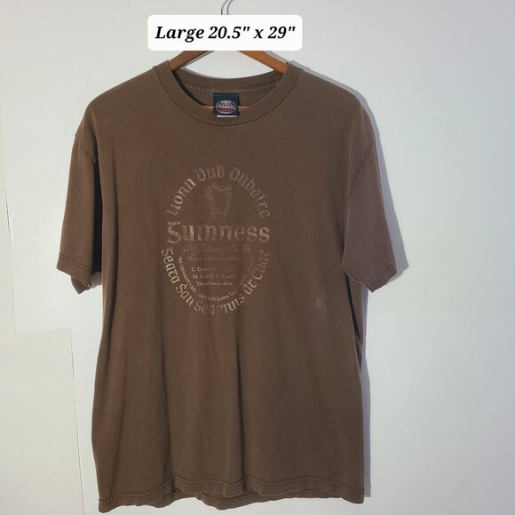 Vintage 90s Guinness Beer Promo Faded Brown Large T-Shirt - Picture 1 of 5